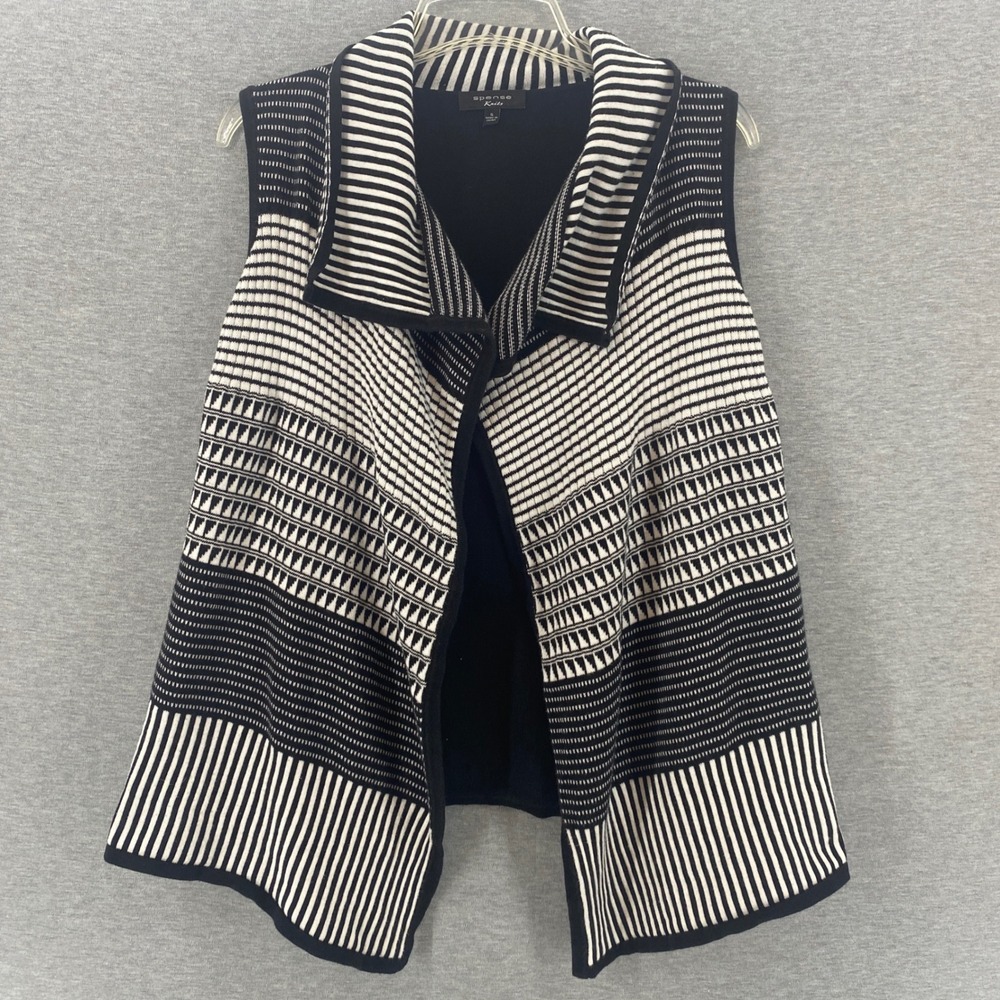 Spense Knits Womens Geometric Bohemian Open Front Sleeveless Vest Black White‎ S
